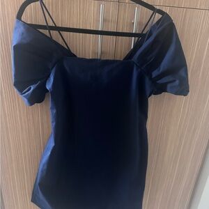 Theory Navy Blue Off-Shoulder Blouse